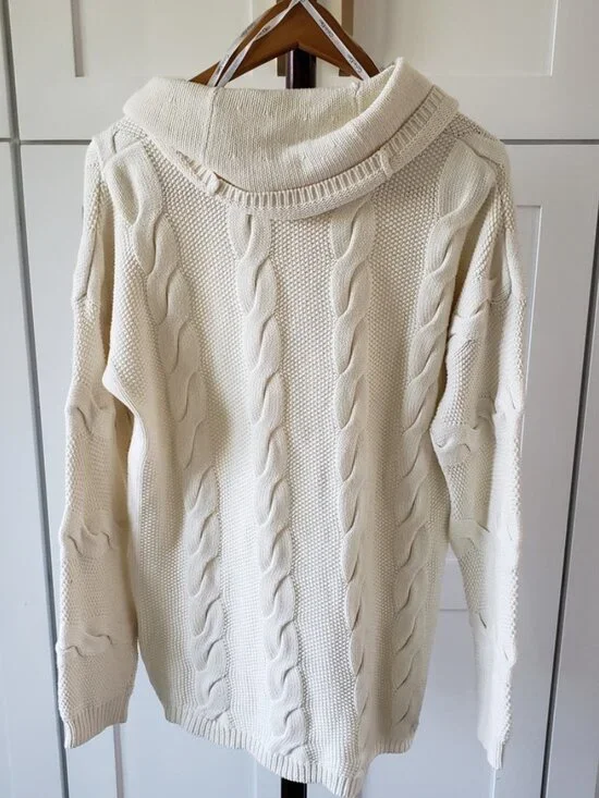 Calvin Klein Sweater Womens M White Fisherman Knit Pullover - Picture 2 of 6